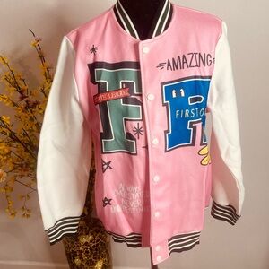 Pink and White Female Varsity Jacket
